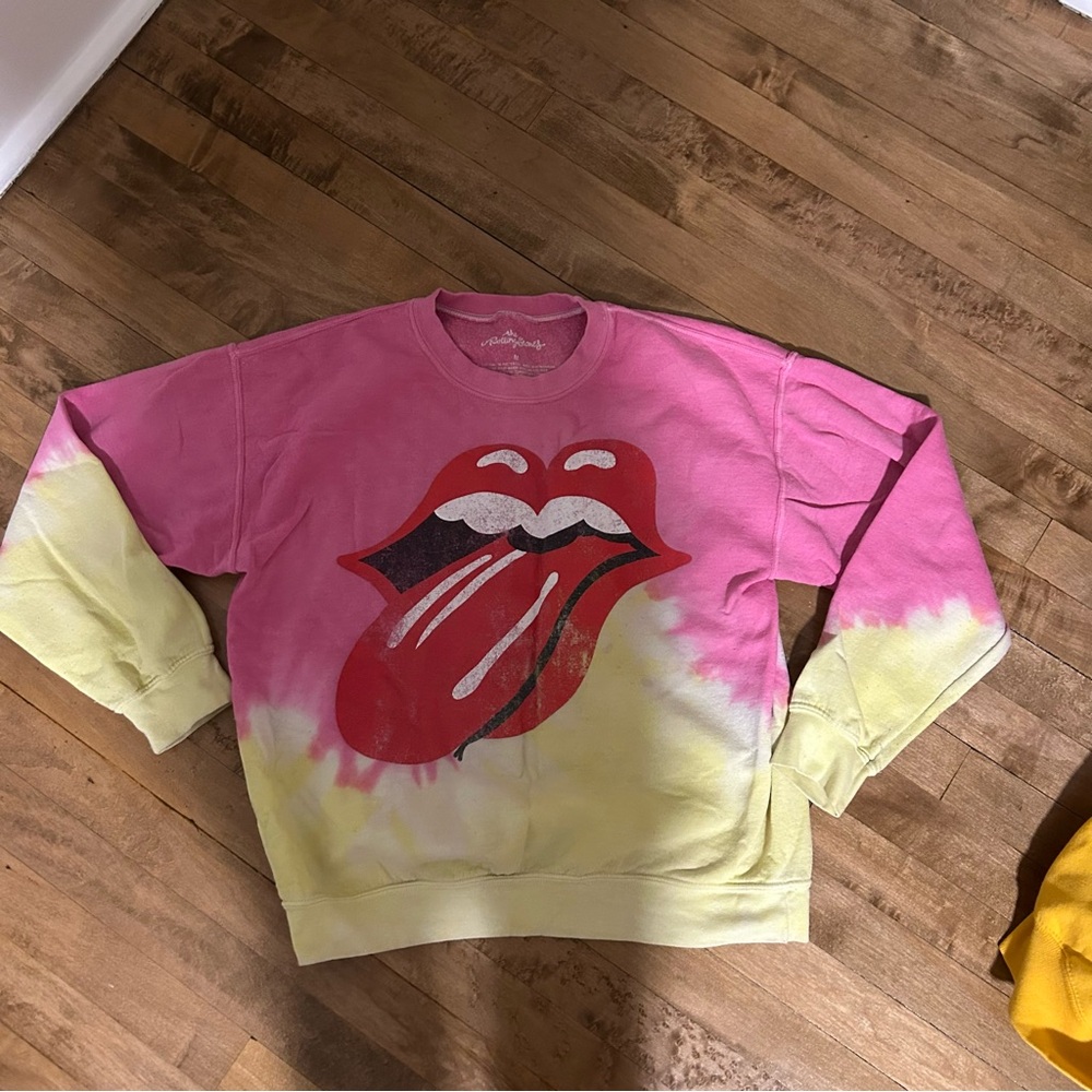 Urban Outfitters Rolling Stones Pink & Yellow Tie Dye Sweatshirt